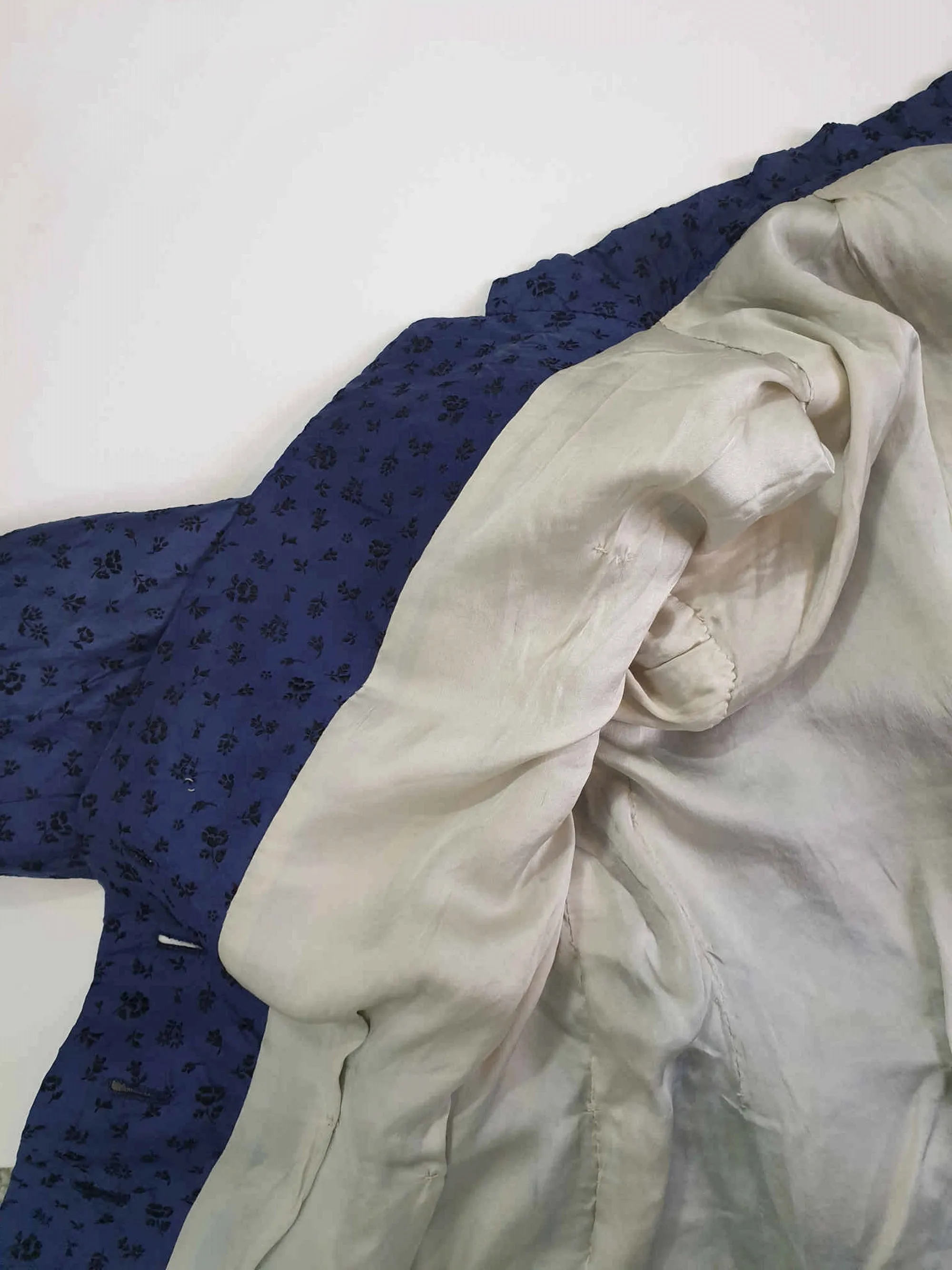 Antique, Edwardian, Blue Silk Jacket Top- Bust 91 cm