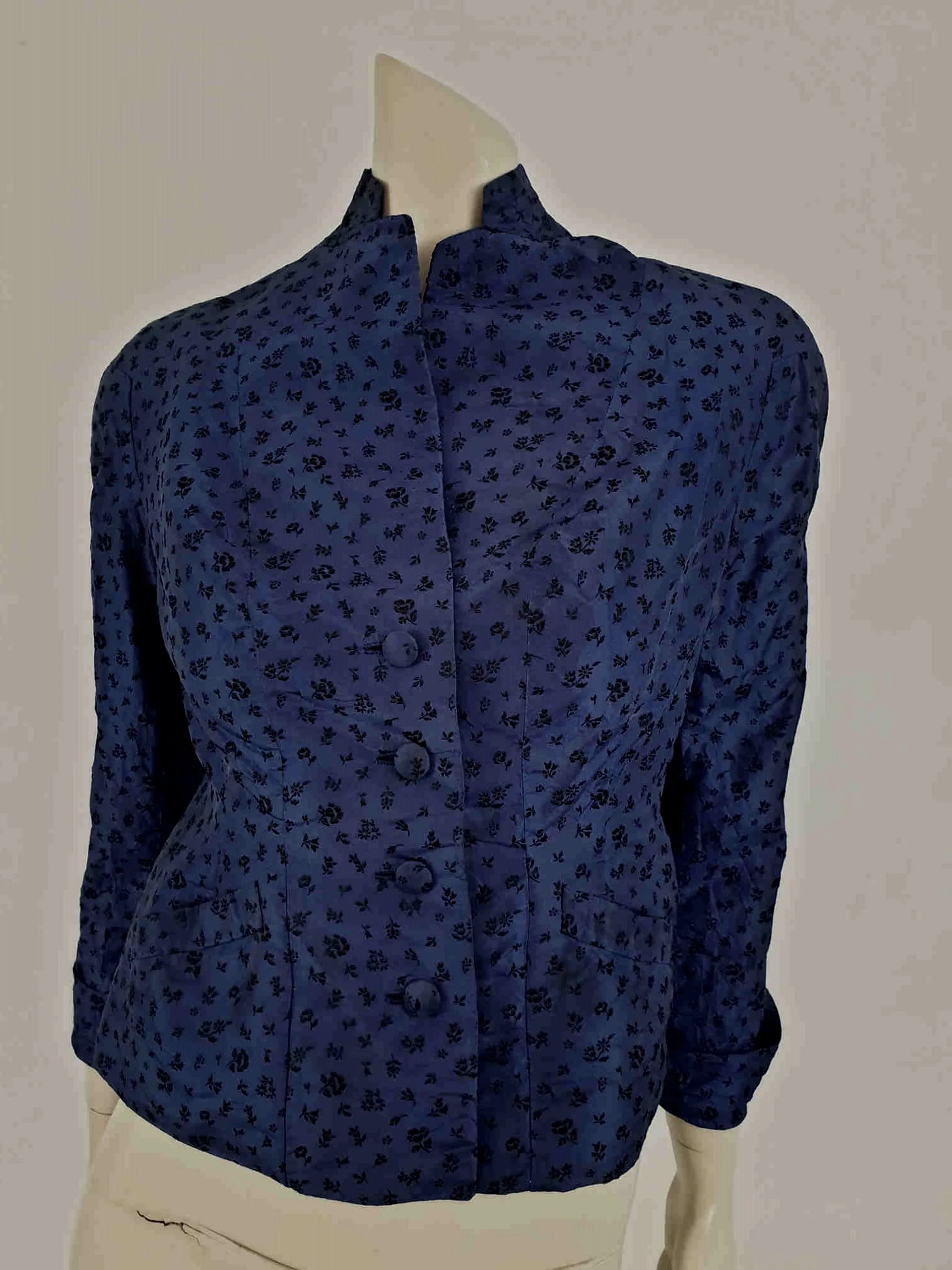 Antique, Edwardian, Blue Silk Jacket Top- Bust 91 cm