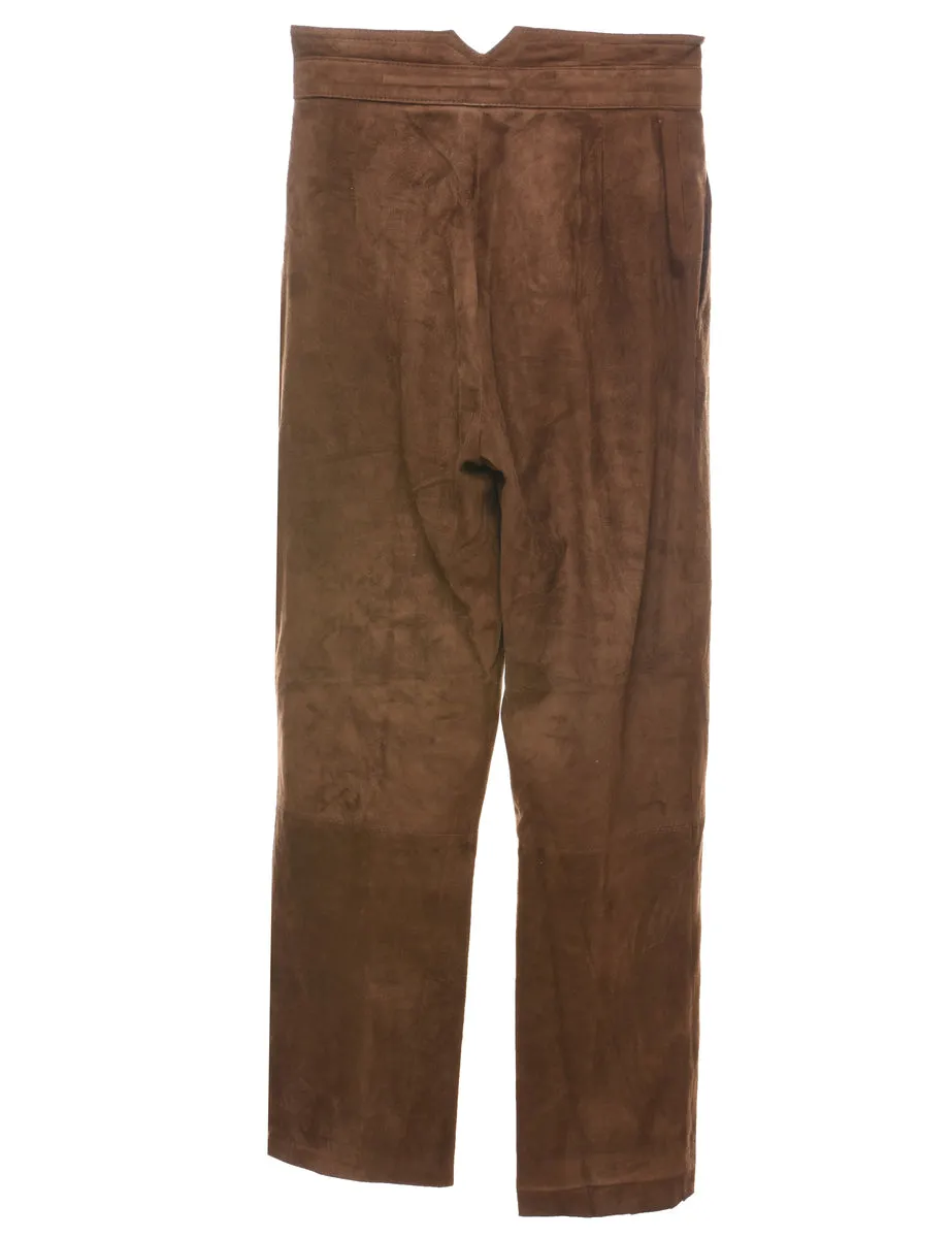 Brown High Waist Suede Trousers - W26 L27