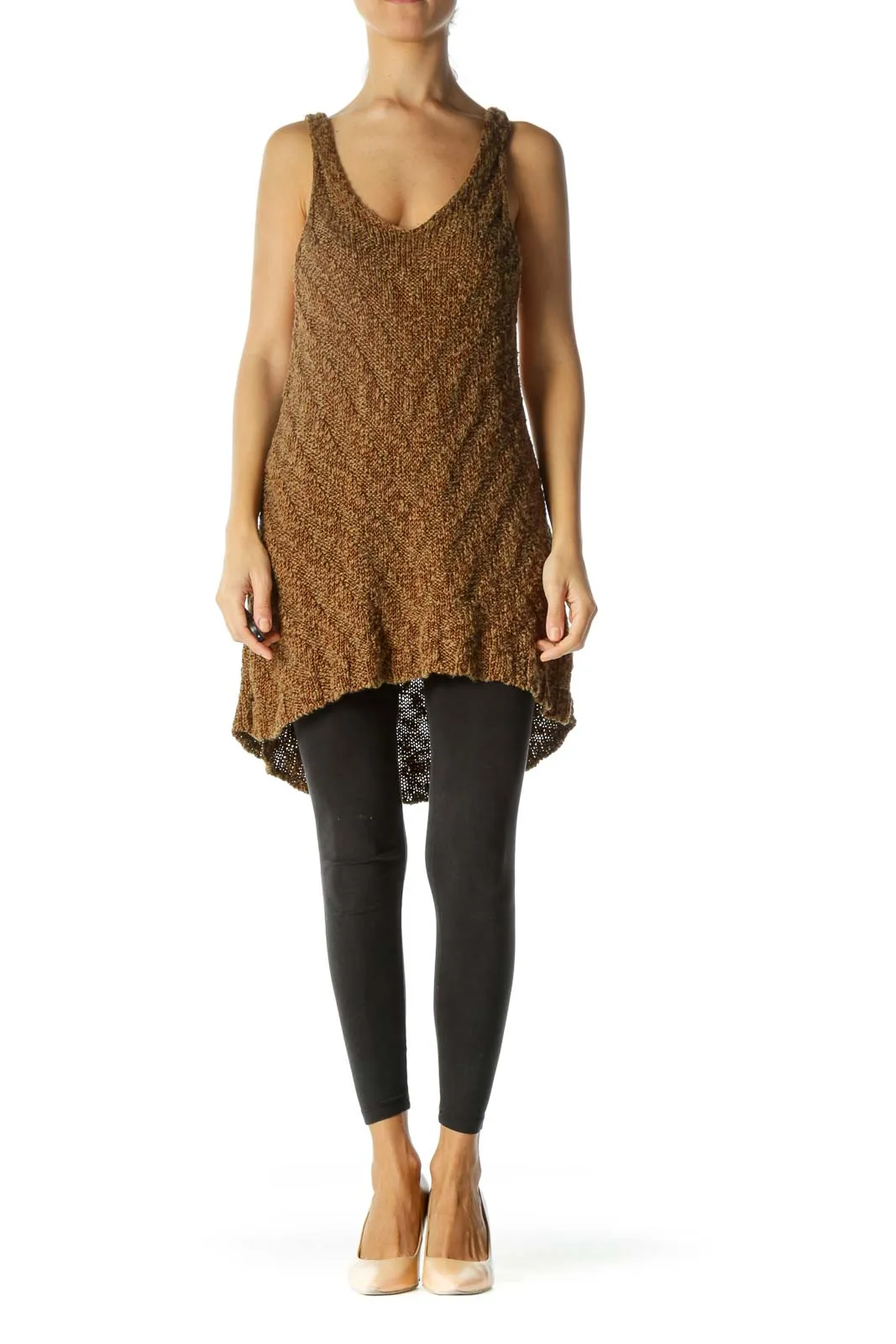 Brown Knit High-Low Tank Top