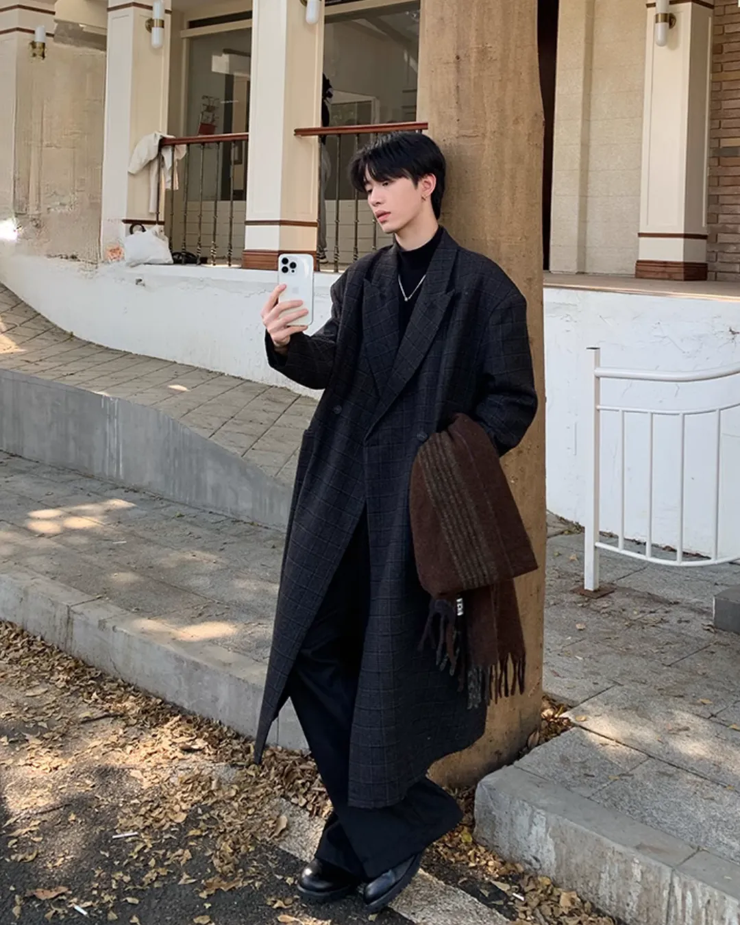 Checked Long Woolen Coat  OYC0097