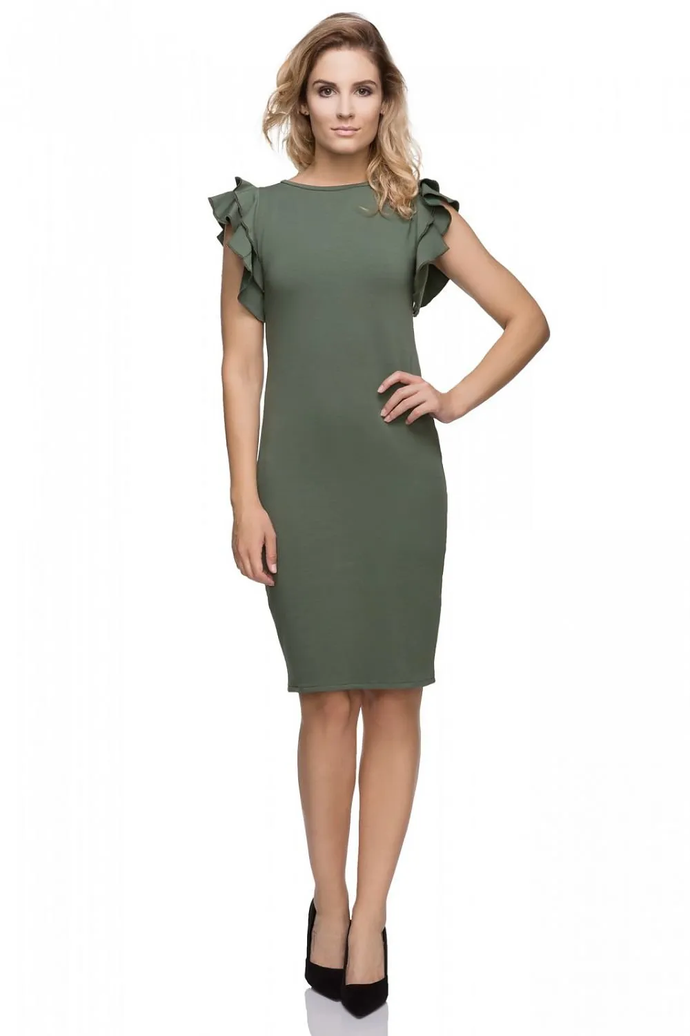Chic Frill-Embellished Knit Evening Gown - Tessita Collection