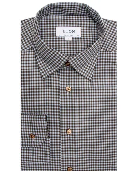 Chocolate and Sky Blue Gingham Dress Shirt