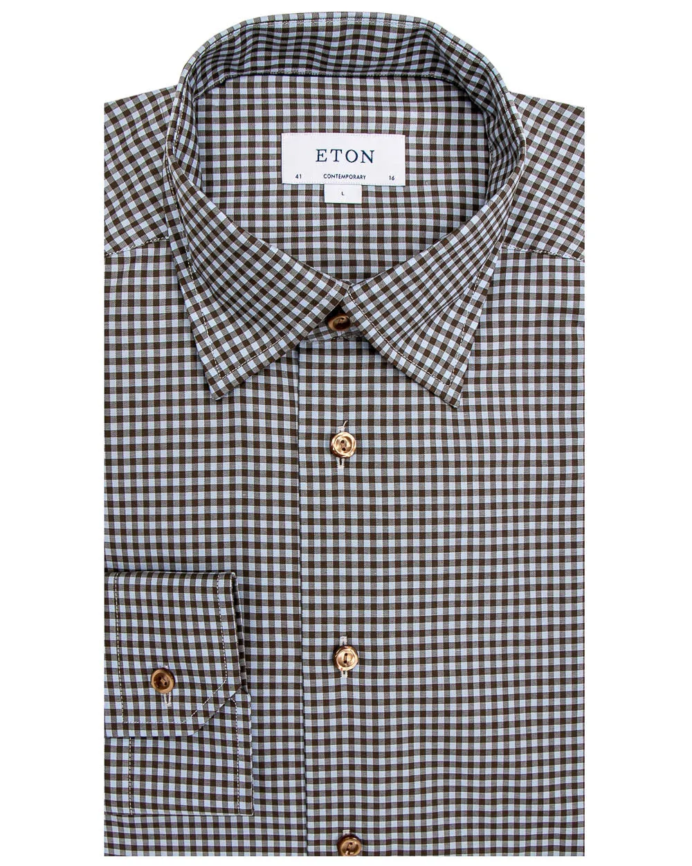 Chocolate and Sky Blue Gingham Dress Shirt