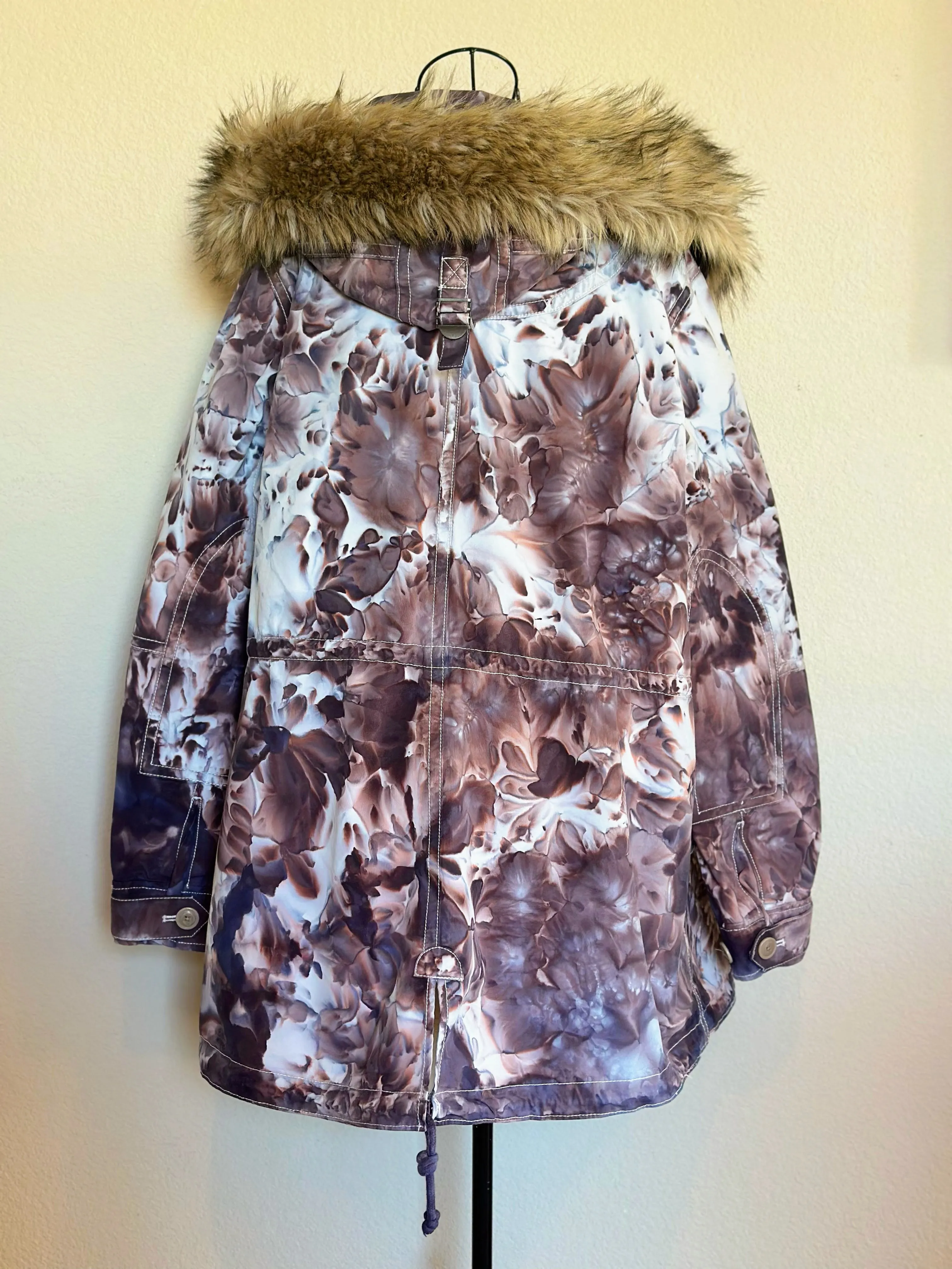 Custom Order Women’s Large Gap Parka Jacket with Removable Sherpa Lining & Faux Fur Trim Hood in ‘Dark Black’ and Corduroy Bell Bottoms for ‘Monika’