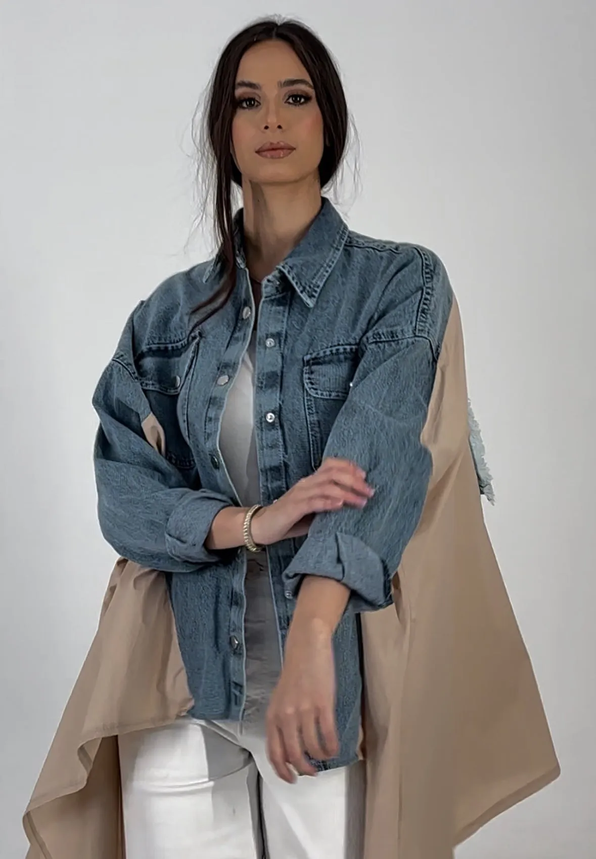 Denim X Beige Poplin Wing Jacket