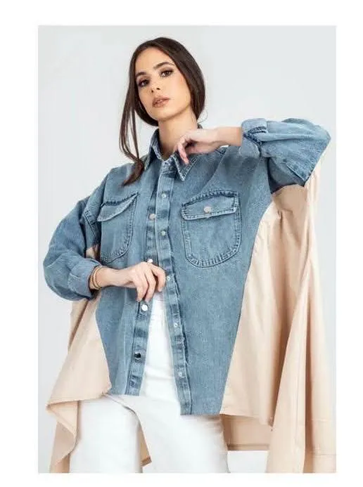 Denim X Beige Poplin Wing Jacket