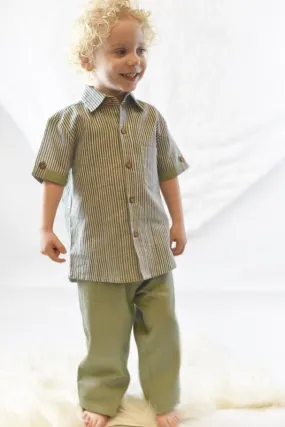 Green Striped Shirt & Pants Set
