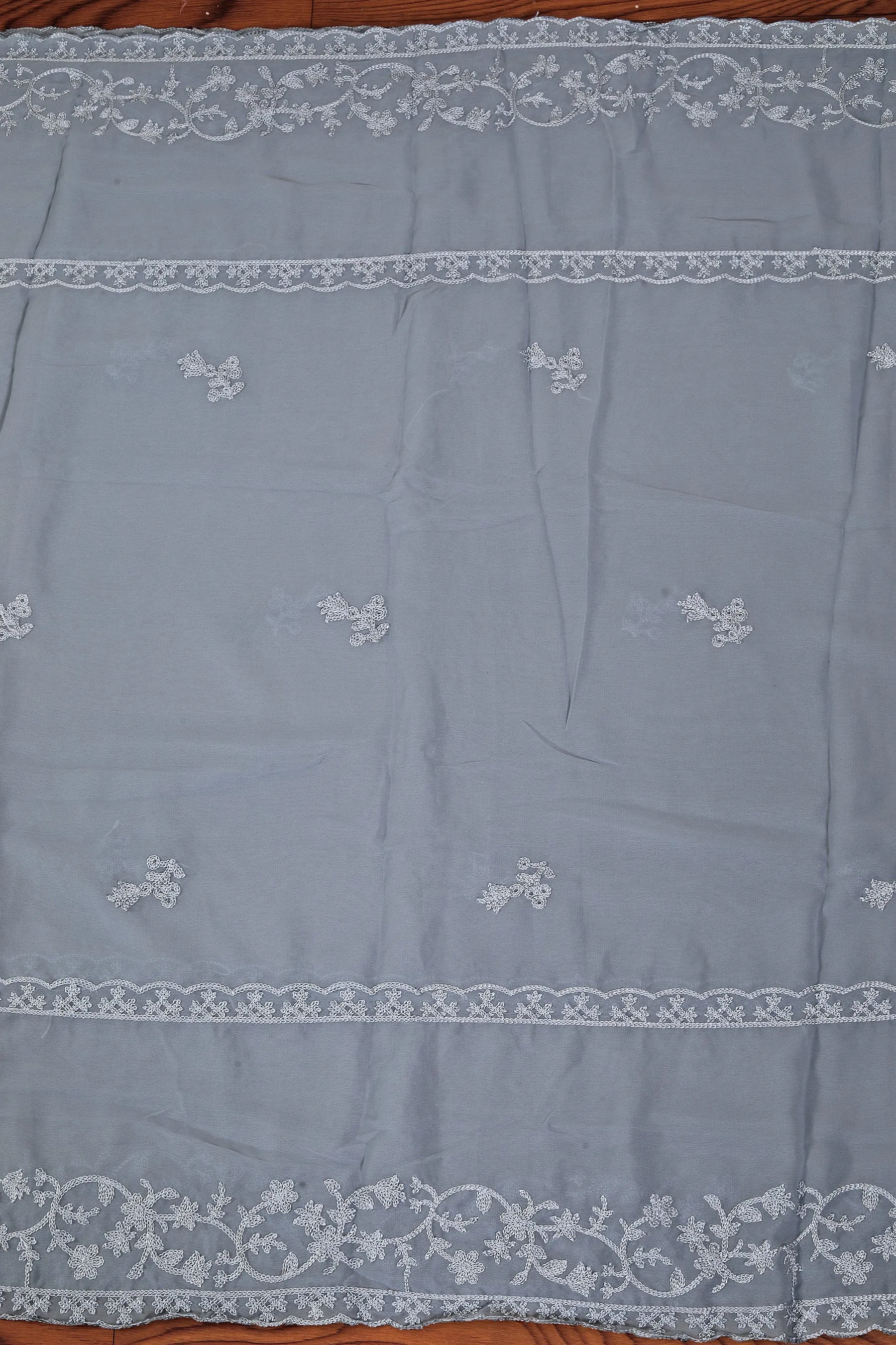 Heavy Embroidered Poly Georgette Light Blue Dress Material with Dupatta