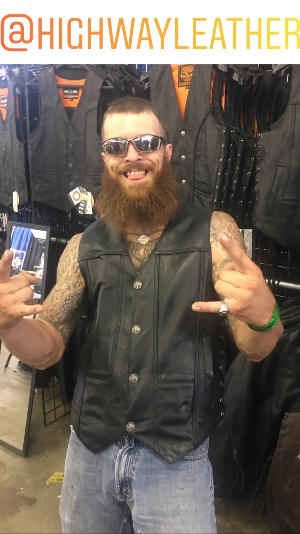 HL11018NKD Men Motorcycle Leather COVINGTON - Vest - Gun Pocket, Side Lace, Single panel back, Buffalo Nickle Snaps