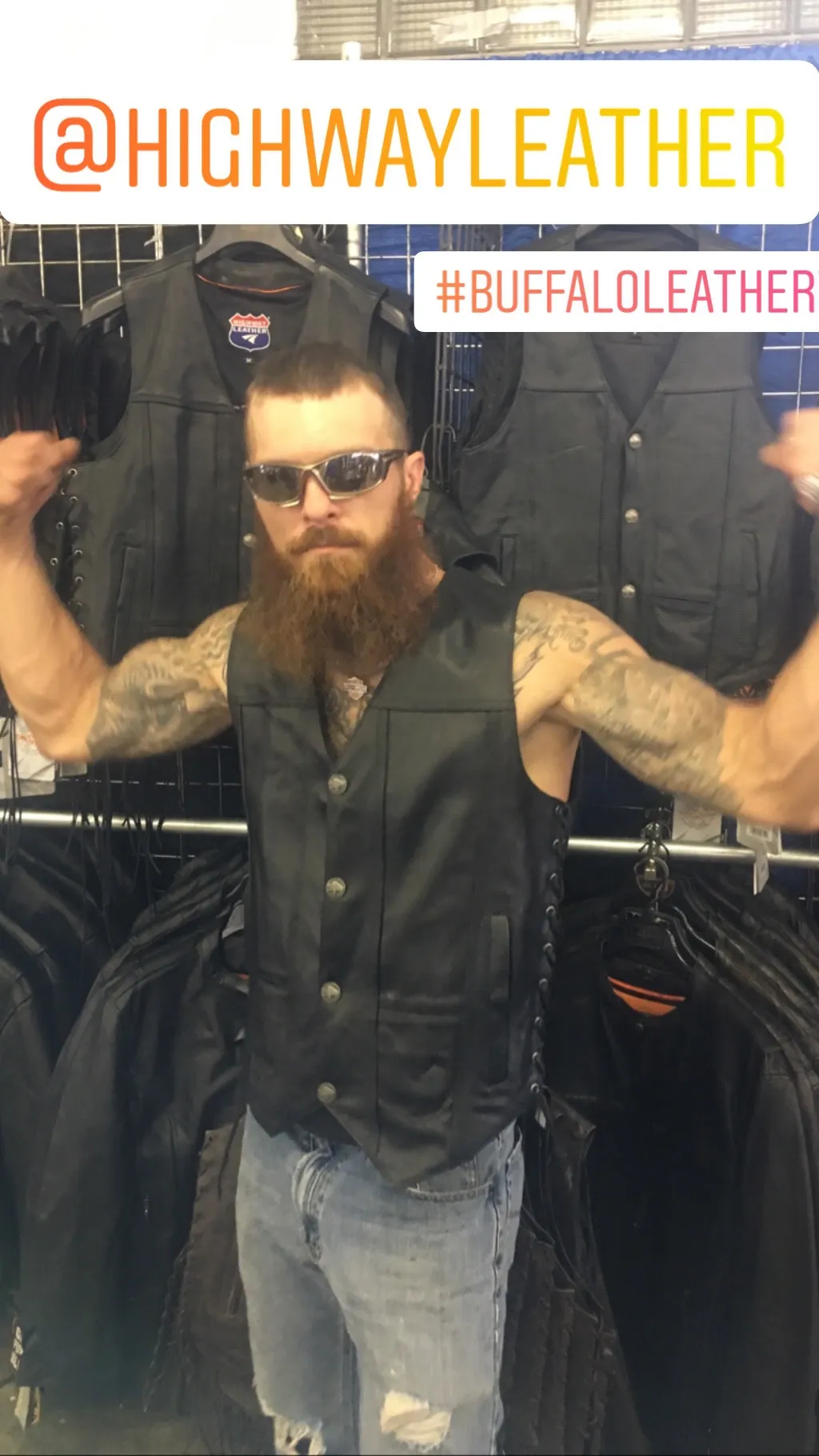 HL11018NKD Men Motorcycle Leather COVINGTON - Vest - Gun Pocket, Side Lace, Single panel back, Buffalo Nickle Snaps