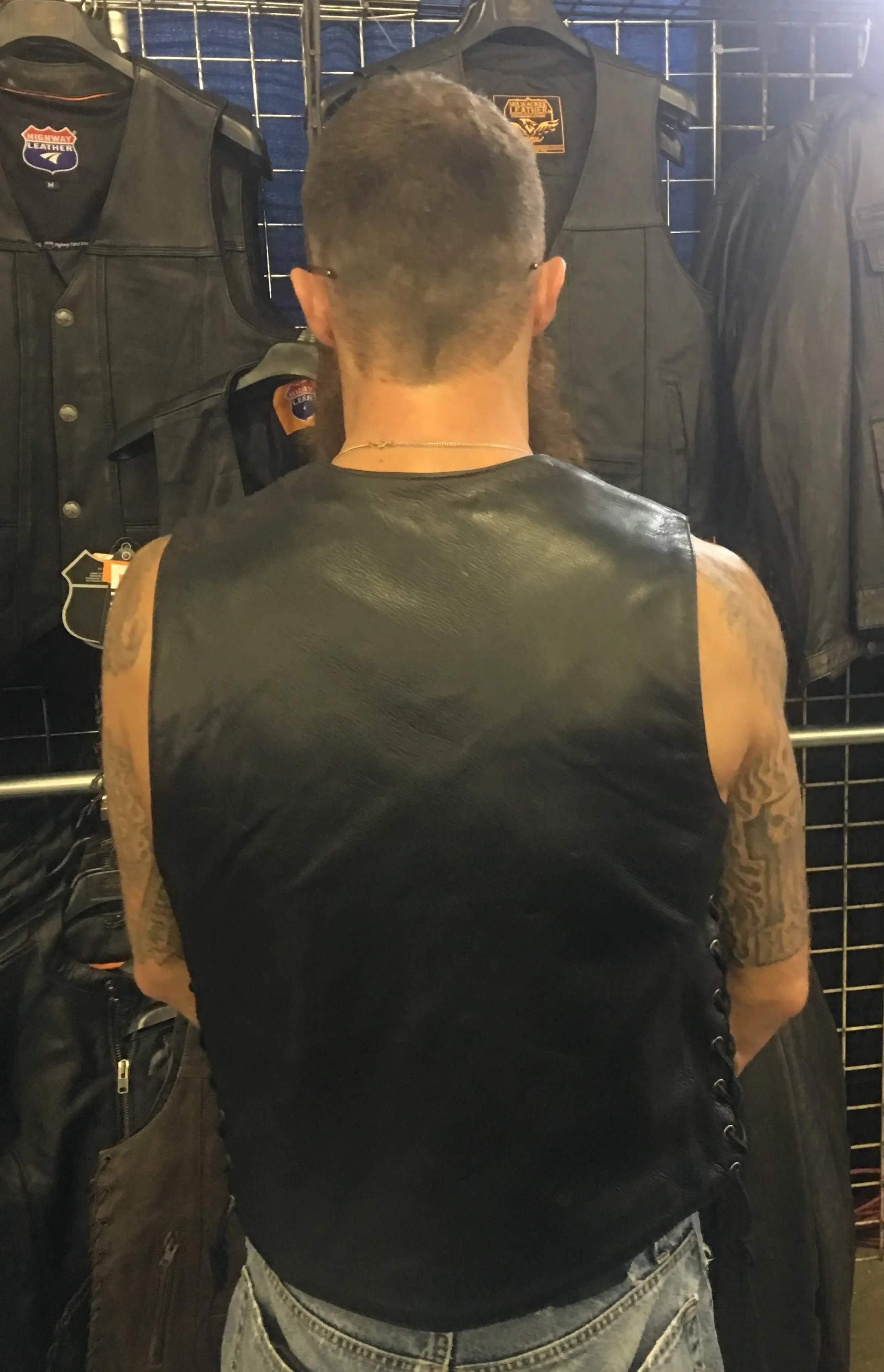 HL11018NKD Men Motorcycle Leather COVINGTON - Vest - Gun Pocket, Side Lace, Single panel back, Buffalo Nickle Snaps