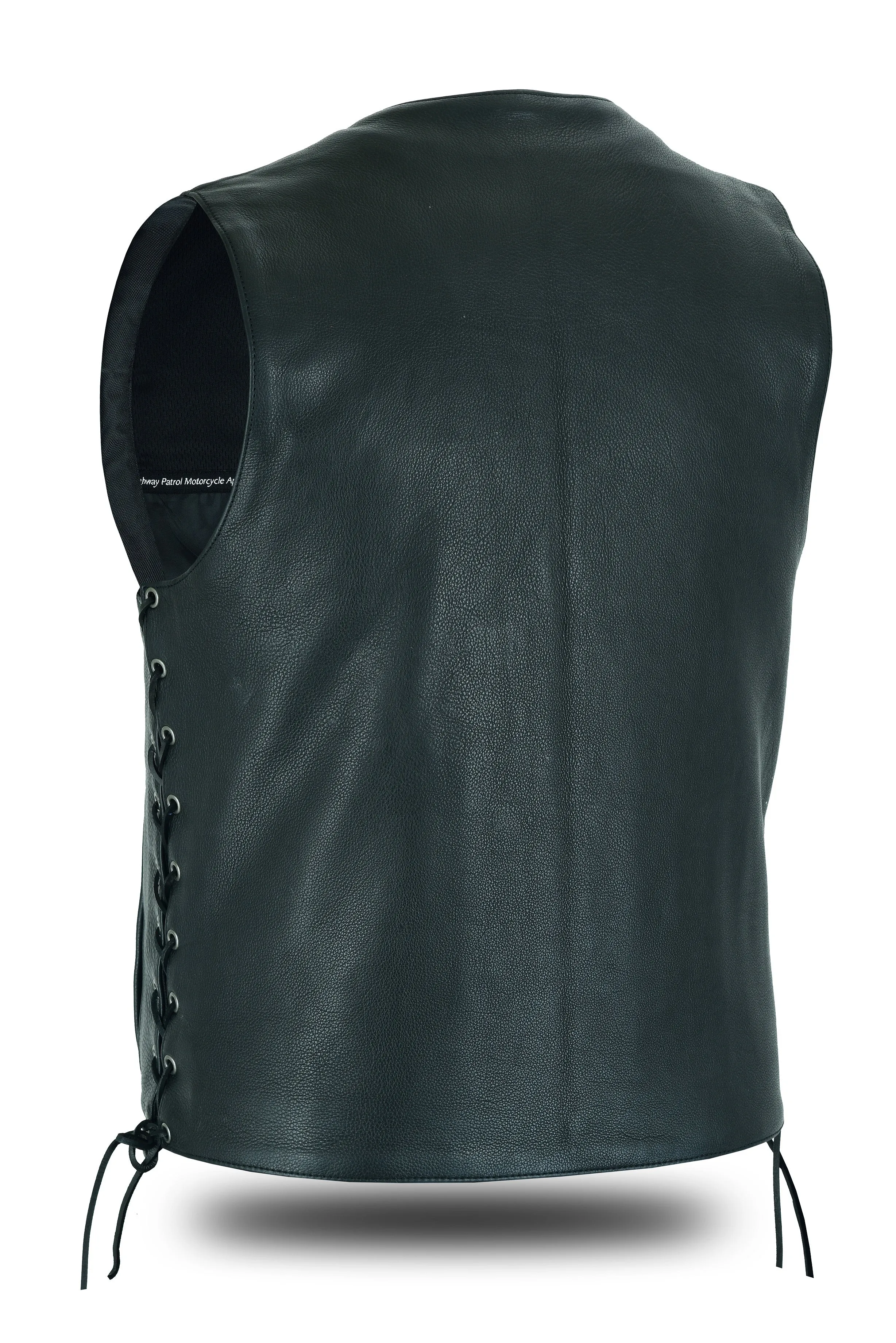 HL11018NKD Men Motorcycle Leather COVINGTON - Vest - Gun Pocket, Side Lace, Single panel back, Buffalo Nickle Snaps