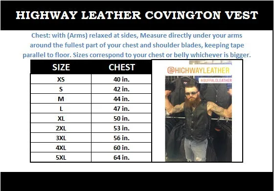 HL11018NKD Men Motorcycle Leather COVINGTON - Vest - Gun Pocket, Side Lace, Single panel back, Buffalo Nickle Snaps