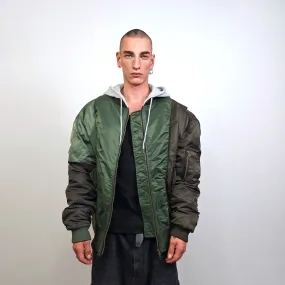 Hooded oversize bomber jacket green colour block baggy utility MA1 90s college coat rapper windbreaker hiphop rain jacket stitch rave puffer