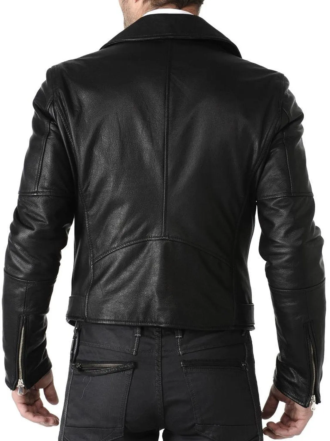 Leather Jackets Hub Mens Genuine Cowhide Leather Jacket (Black, Double Rider Jacket) - 1501043
