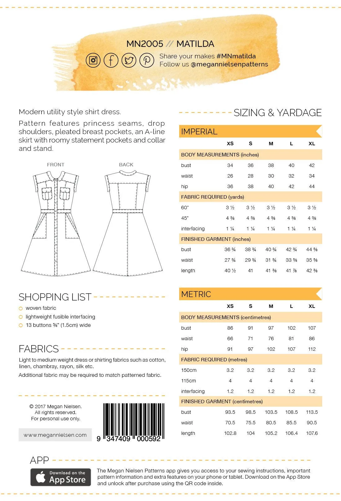 Megan Nielsen - Matilda Sewing Pattern