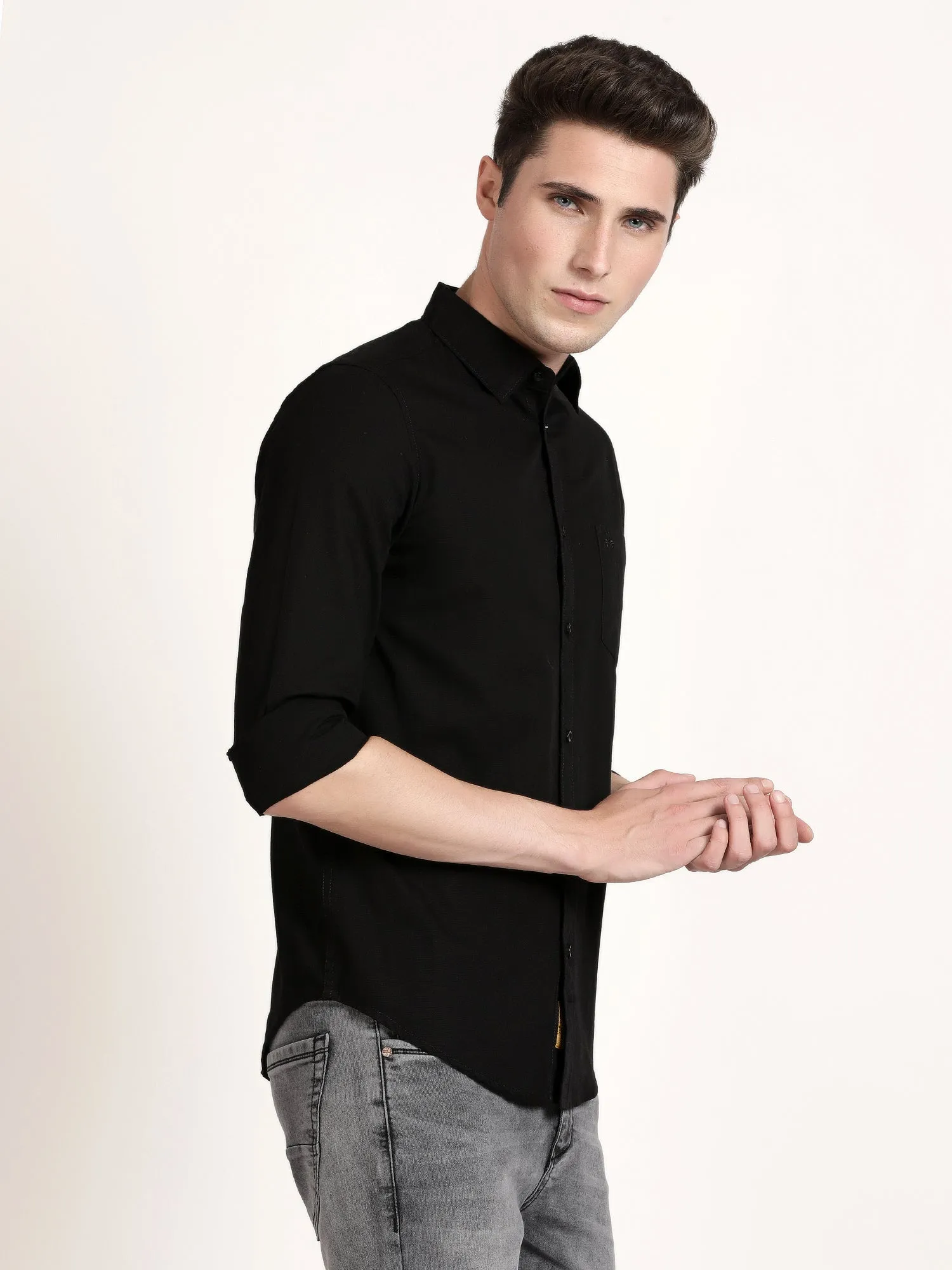 Men Black Solid Formal Shirt (GBRJ6025)