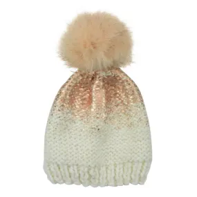 Pearl Metallic Knit Beanie- Cream/Rose Gold