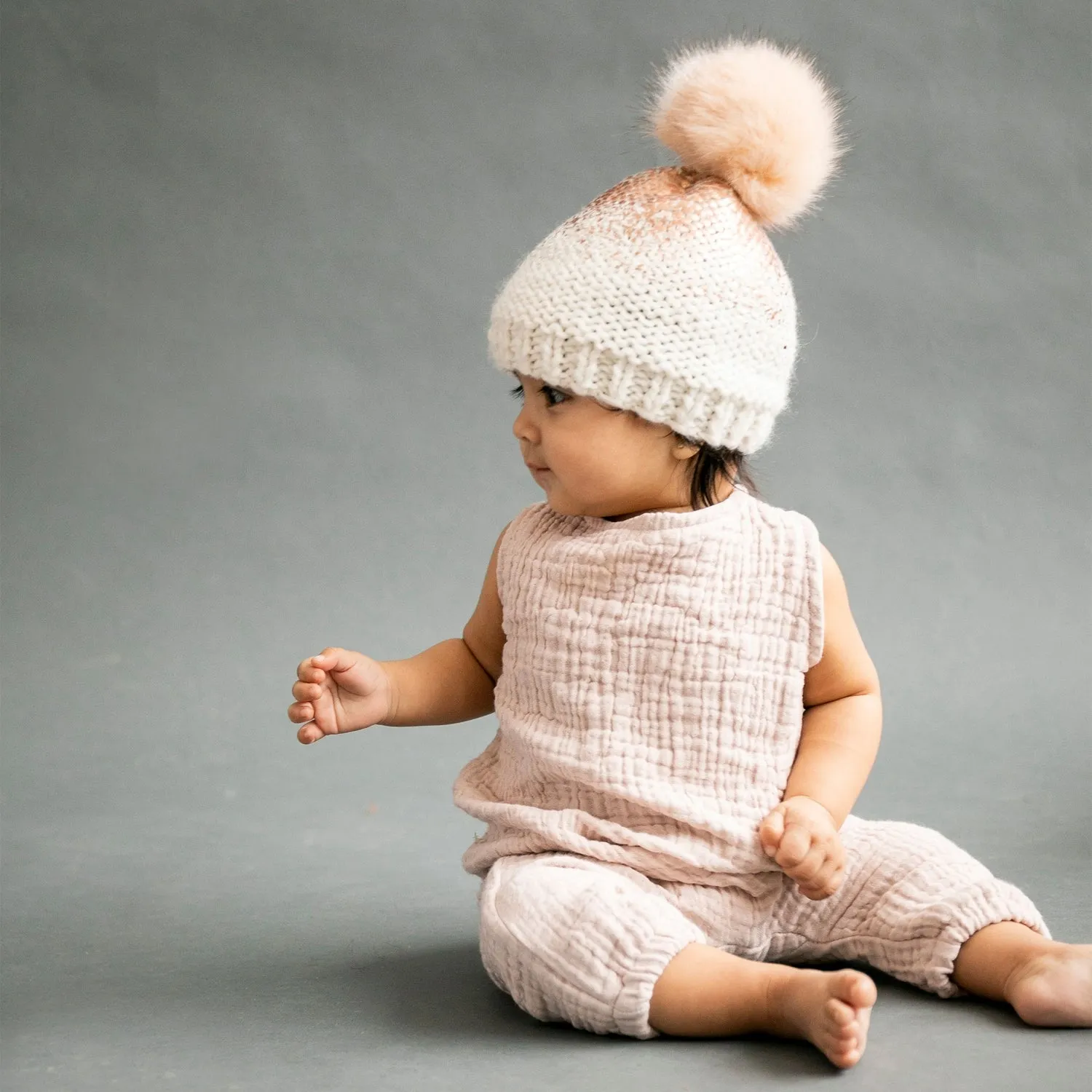 Pearl Metallic Knit Beanie- Cream/Rose Gold