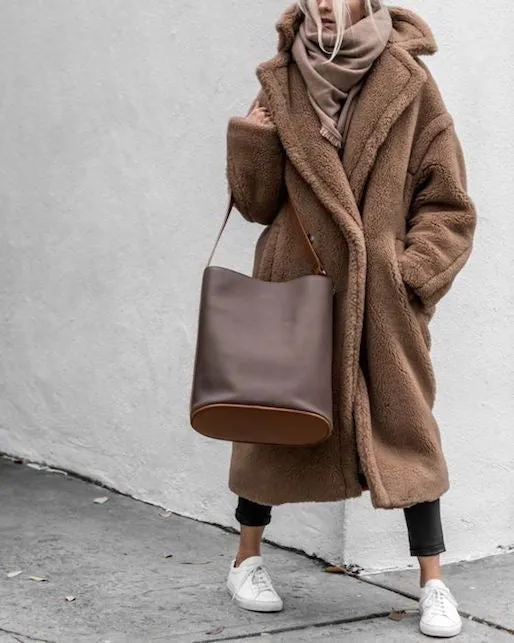Teddy cappotto donna lungo ecologico cammello