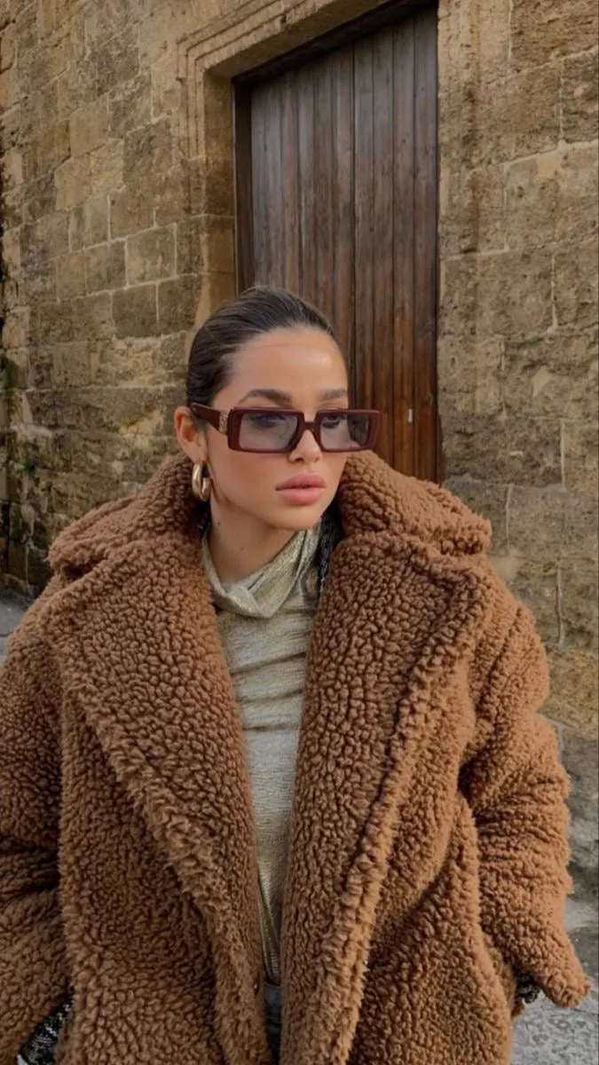 Teddy cappotto donna lungo ecologico cammello