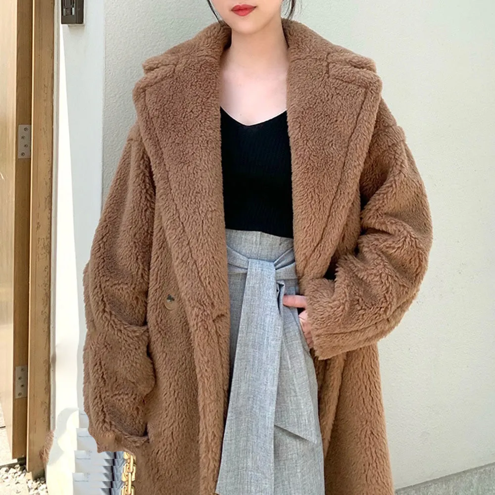 Teddy cappotto donna lungo ecologico cammello