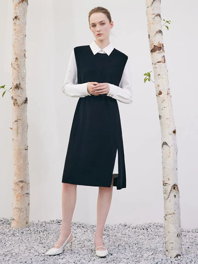 Two-Piece Set Black Vest Dress And White Shirt Dress