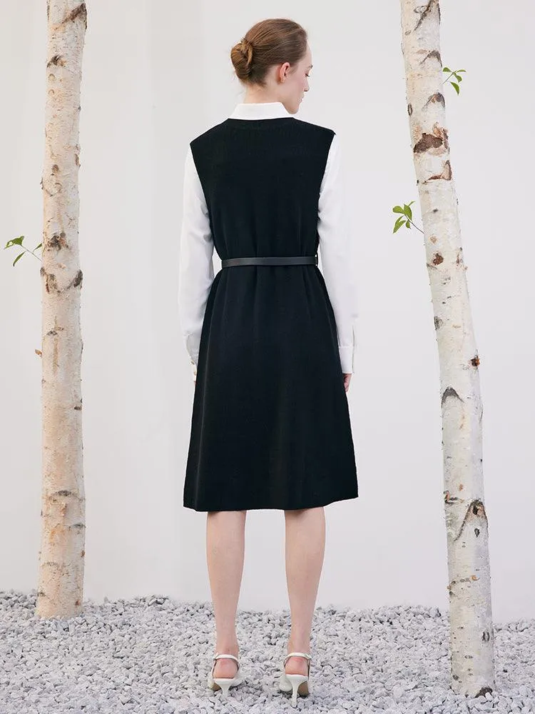 Two-Piece Set Black Vest Dress And White Shirt Dress