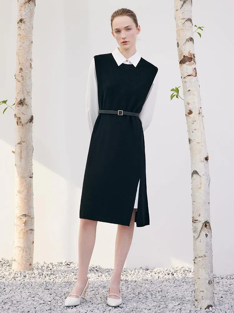 Two-Piece Set Black Vest Dress And White Shirt Dress