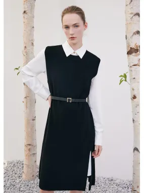 Two-Piece Set Black Vest Dress And White Shirt Dress