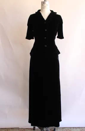 Vintage 1940 New Look Black Silk Velvet Skirt And Blouse Set
