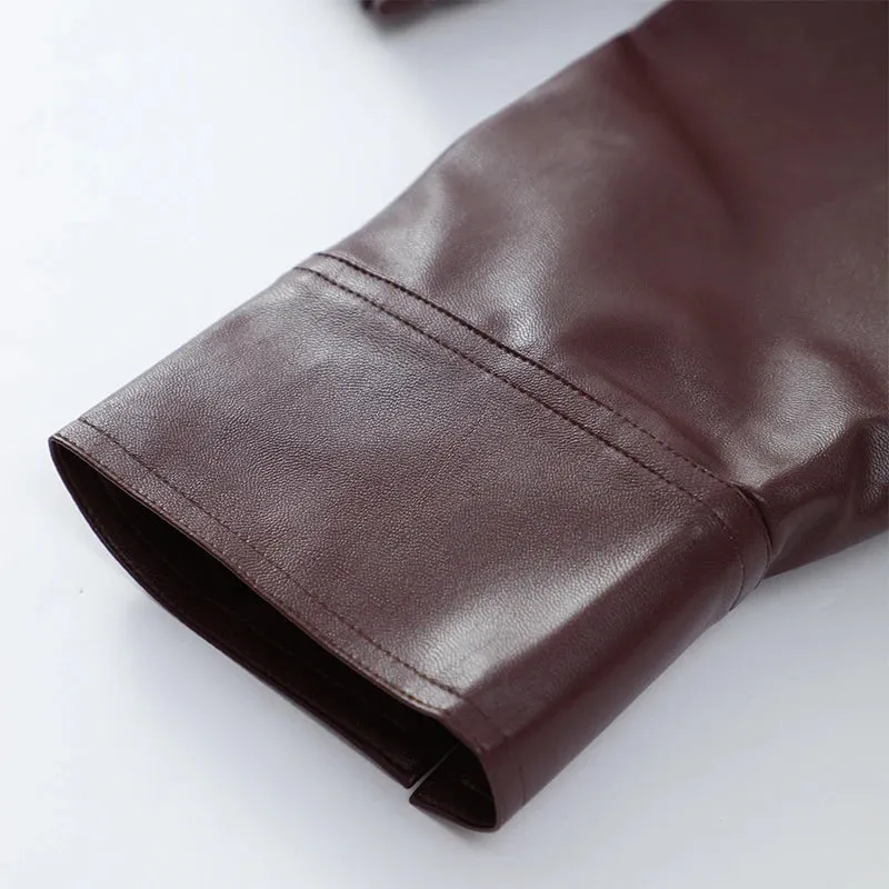 Vintage dark wine red oversized leather jacket