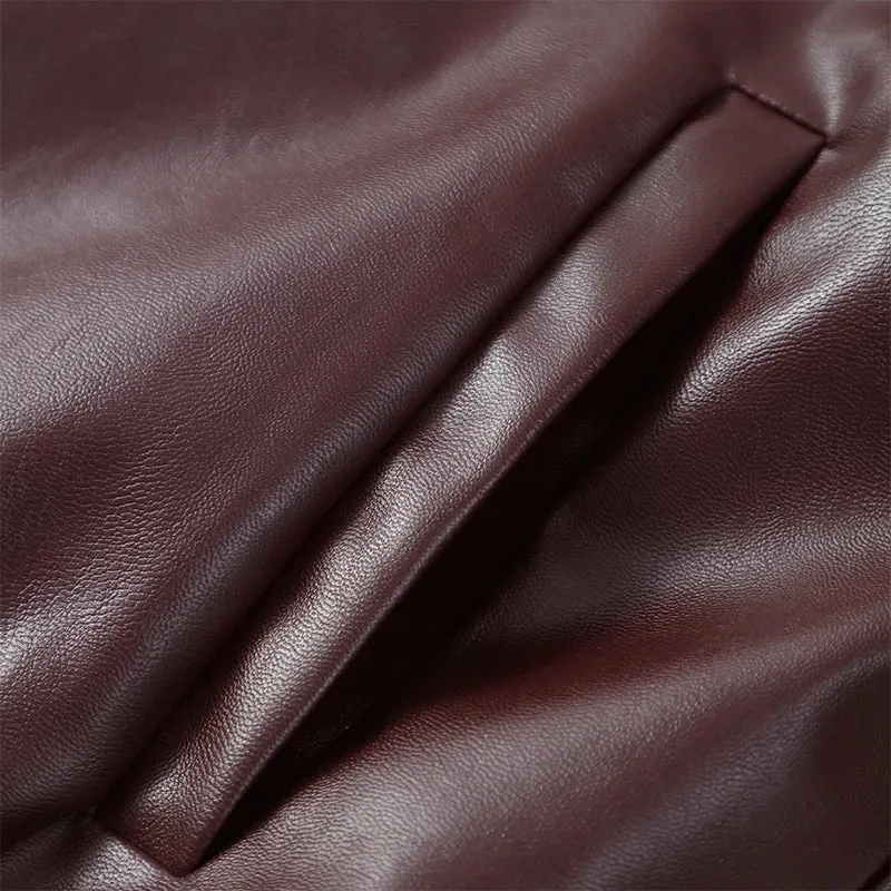 Vintage dark wine red oversized leather jacket