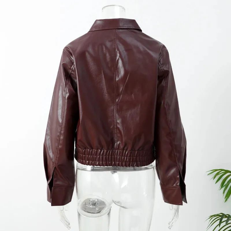 Vintage dark wine red oversized leather jacket
