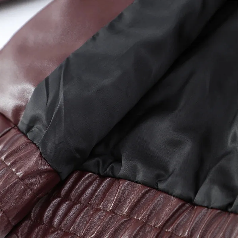 Vintage dark wine red oversized leather jacket