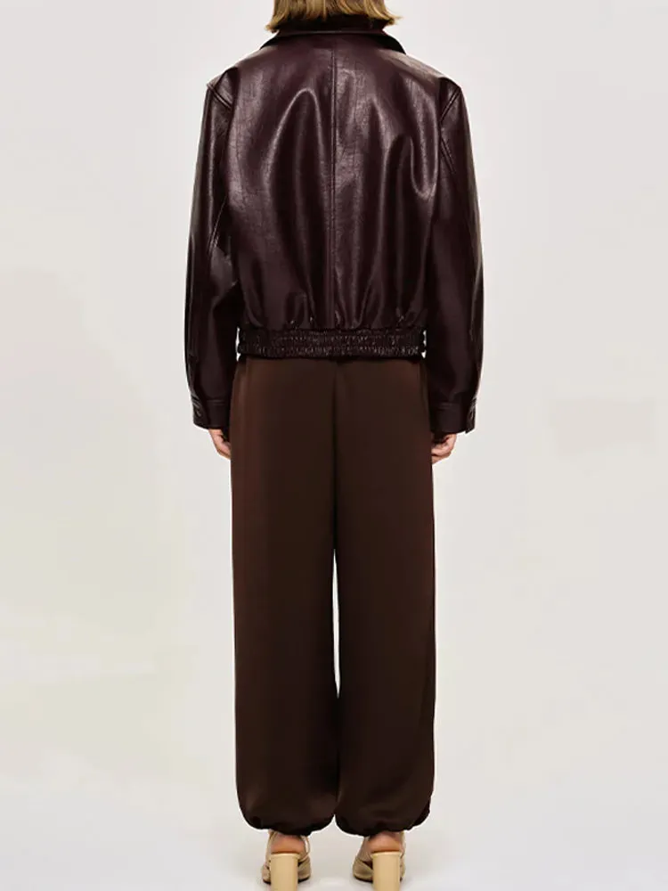 Vintage dark wine red oversized leather jacket