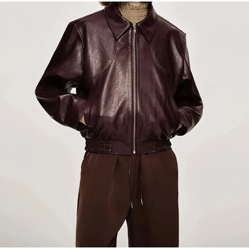 Vintage dark wine red oversized leather jacket