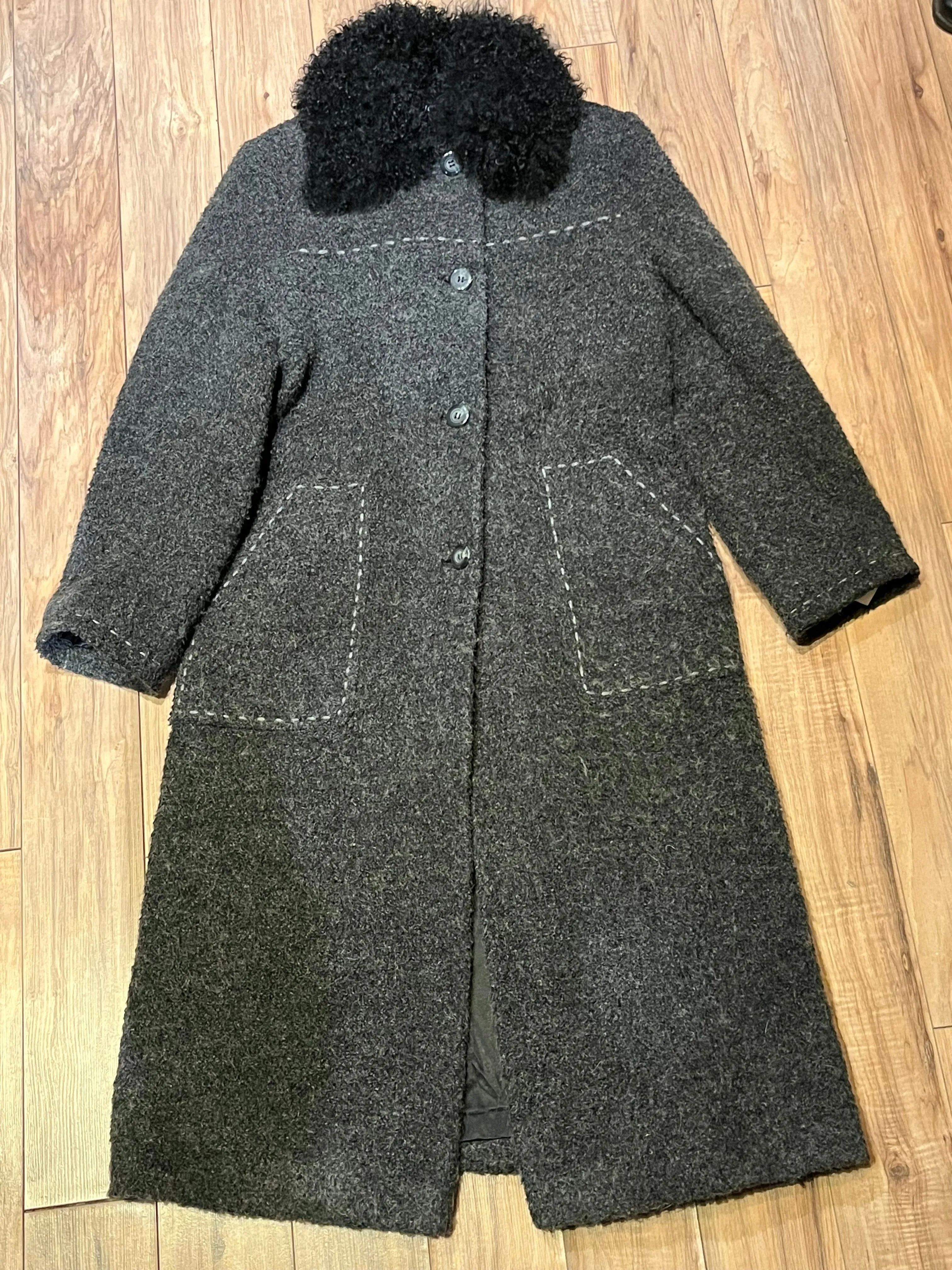 Vintage U-Tex Design Long Grey Wool Blend Coat, Made in Moldova, Size 12