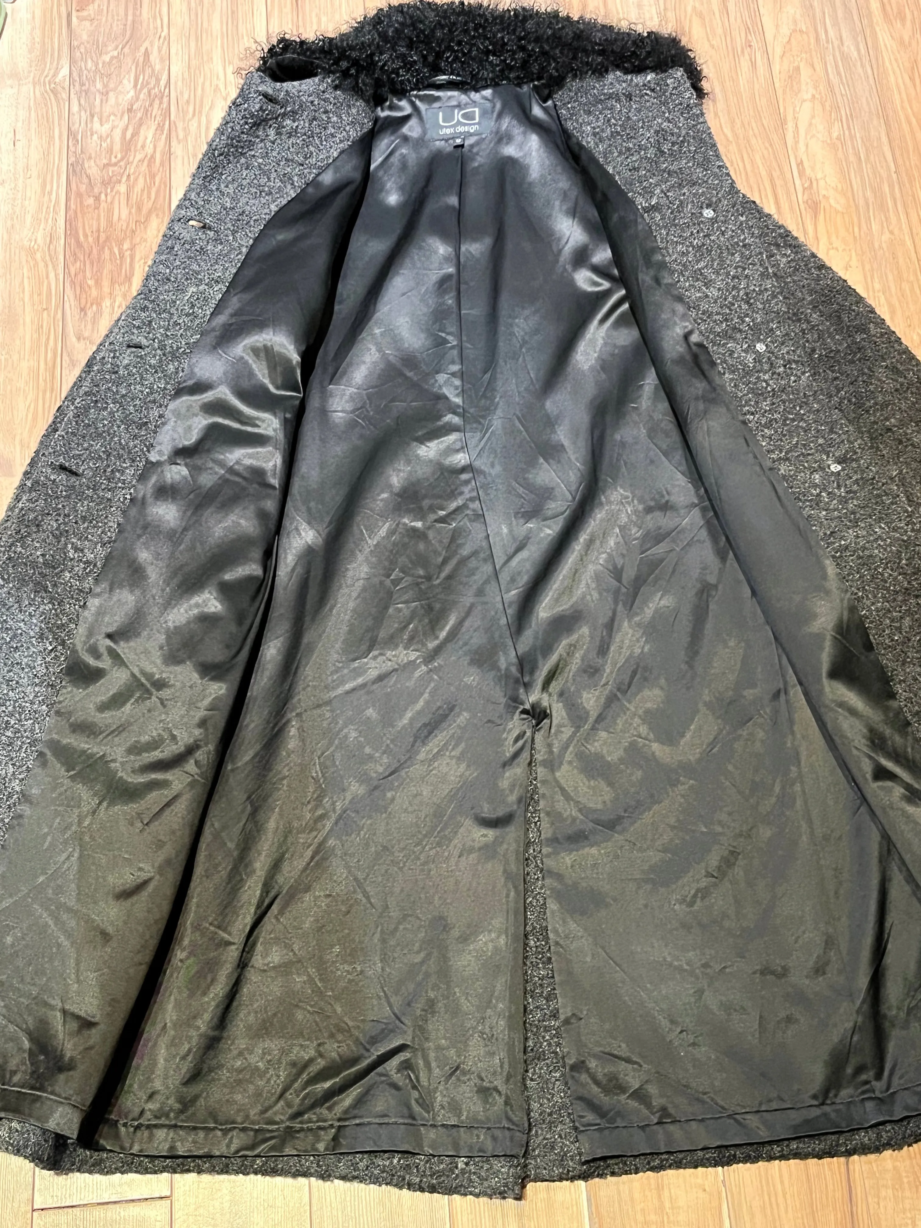 Vintage U-Tex Design Long Grey Wool Blend Coat, Made in Moldova, Size 12