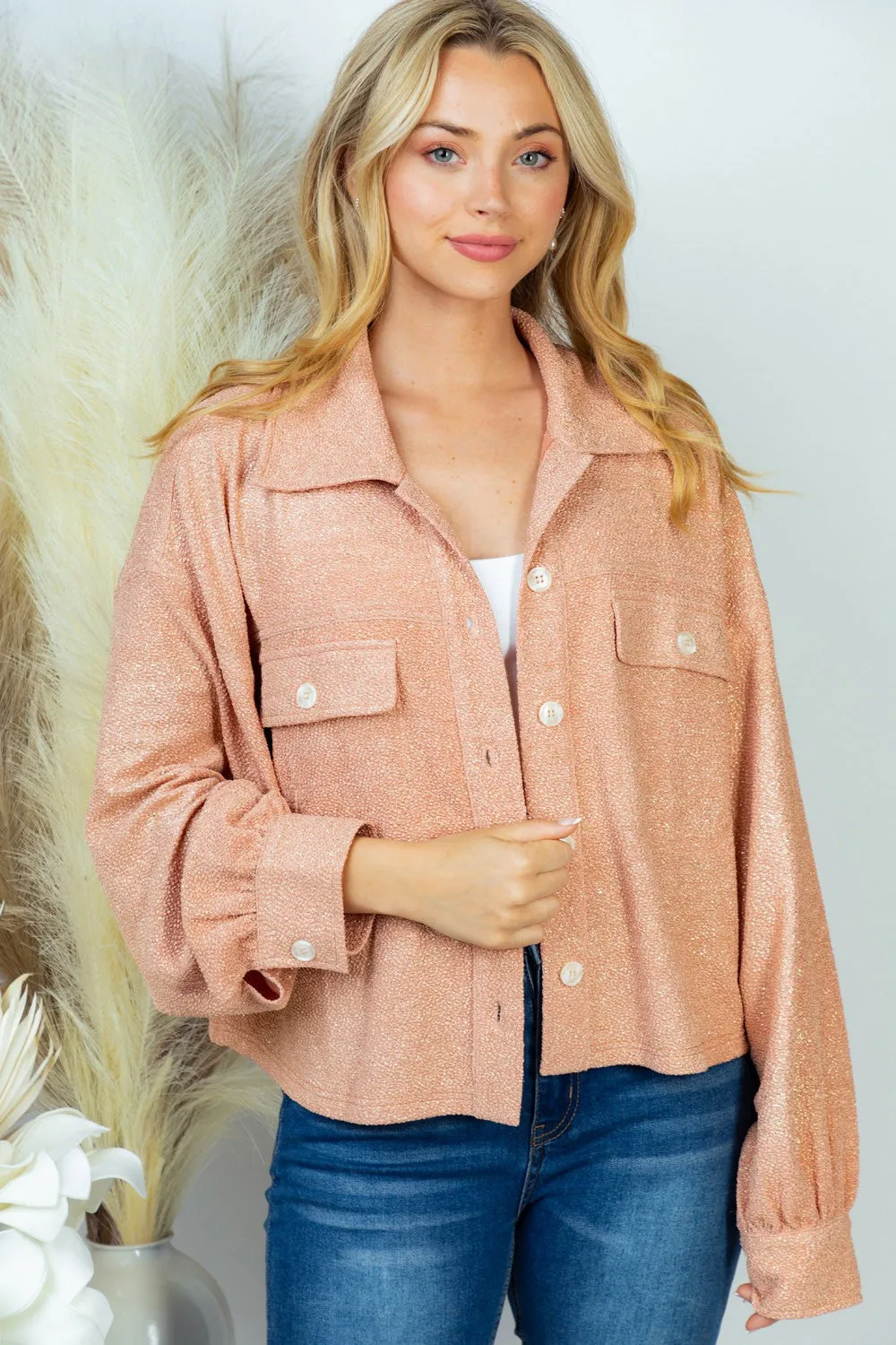 White Birch Long Sleeve Metallic Knit Top